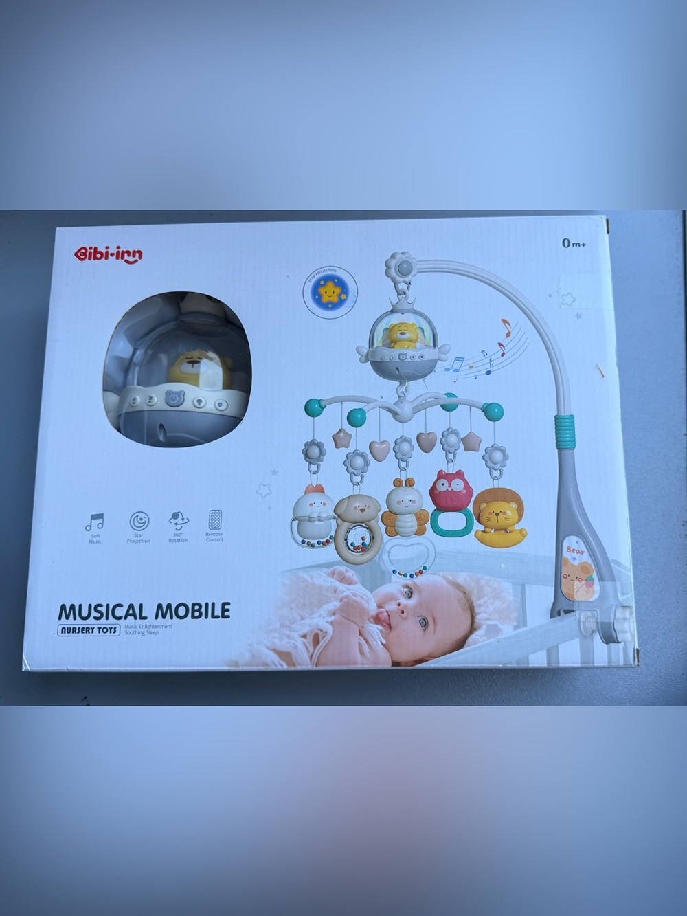 Musical Baby Crib Mobile with Projection Lights & Remote Control, from 0 month